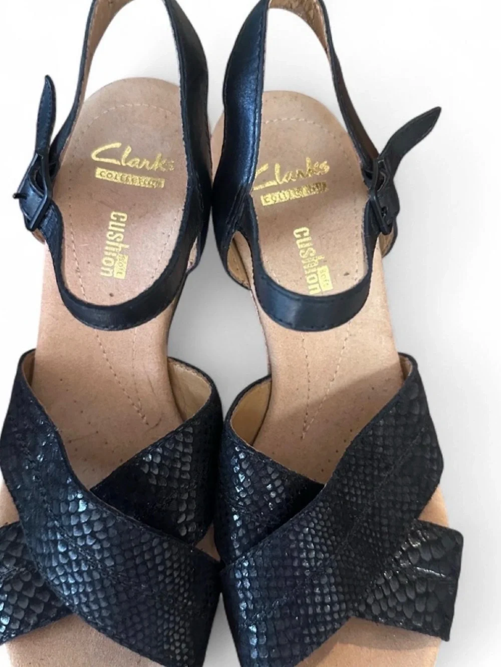 Clarks Black Crisscross Snake-Embossed Leather Sandal - Picture 6 of 7